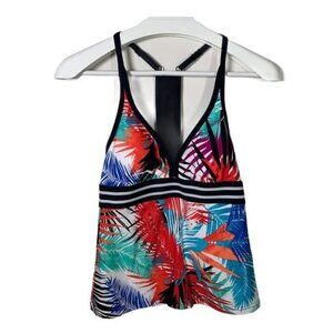 Jag Swim Tankini Top XS Tropical Floral Print Black Trim NWT